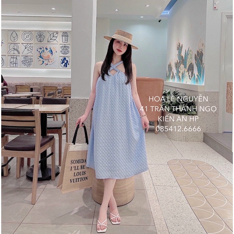 Đầm xốp cổ yếm chéo phom suông rộng, mặc đi biển hoặc đầm bầu đều đẹp NG alohashop91