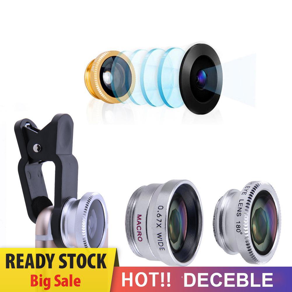 Deceble 3 in 1 Fish Eye+ Wide Angle+ Macro Camera Lens Kit for Phone