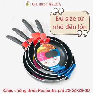 Chảo chống dính hợp kim nhôm Romantic, hàng 5 lớp siêu bền, size từ 20-26-28-30, chảo trơn chống dính hàng loại 1.