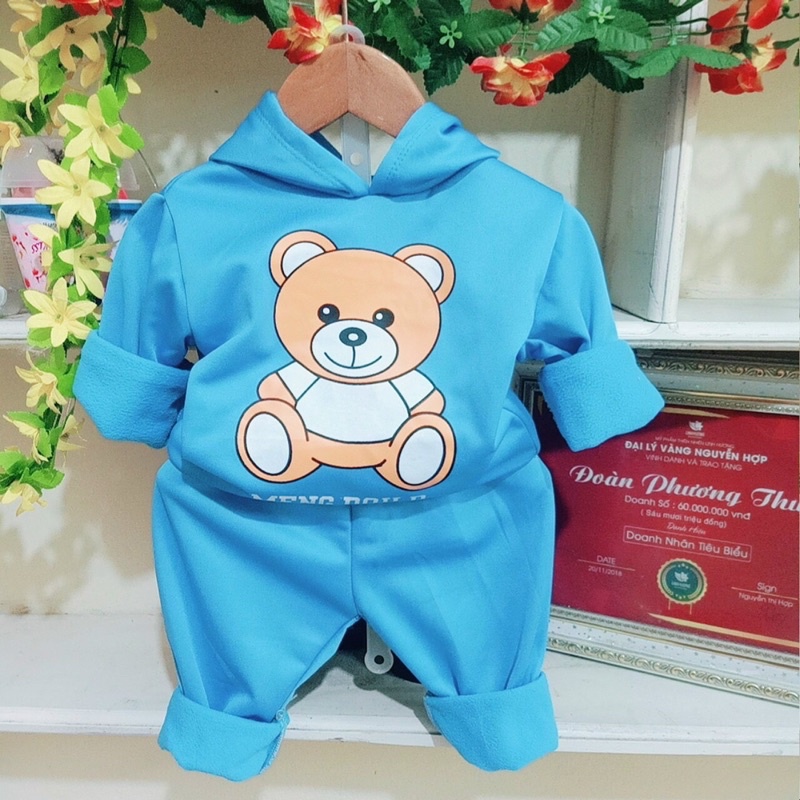 Bộ Nỉ Bông Hình Gấu Cho Bé  Chất Nỉ Bông Ấm Áp, Mềm Mịn