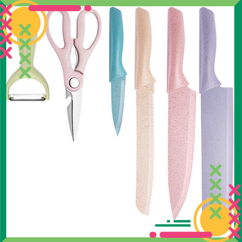 Bộ Dao Lúa Mạch Kháng Khuẩn 6 Món Hộp Đựng Cao Cấp, Set Dao 6 Chi Tiết Lúa Mạch Dụng Cụ Nhà Bếp
