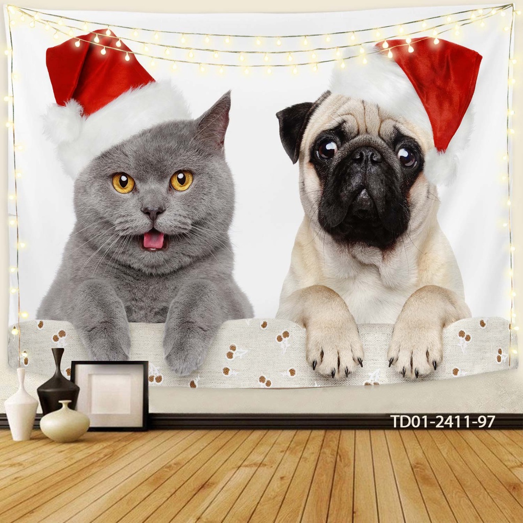 Tranh vải treo tường decor Tín Phát, thảm treo tường Thú cưng pet mèo, chó dễ thương