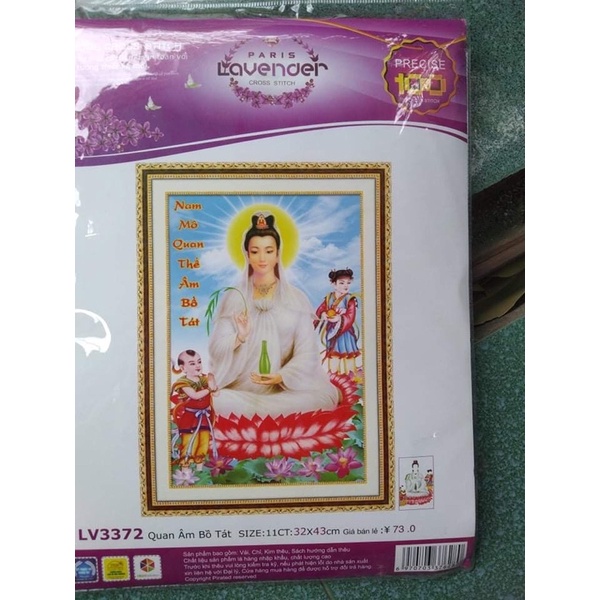 tranh thêu chữ thập phật bà quan âm