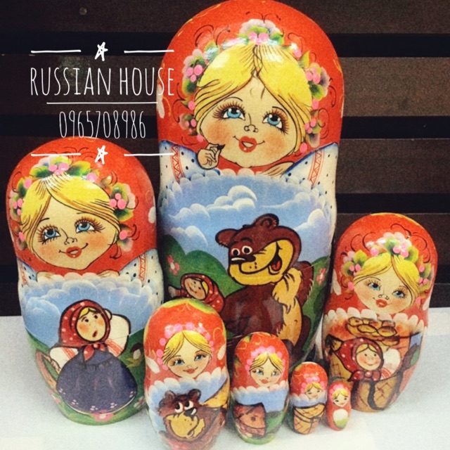 Bộ 7 búp bê gỗ Matryoshka Gấu Nga /25 cm