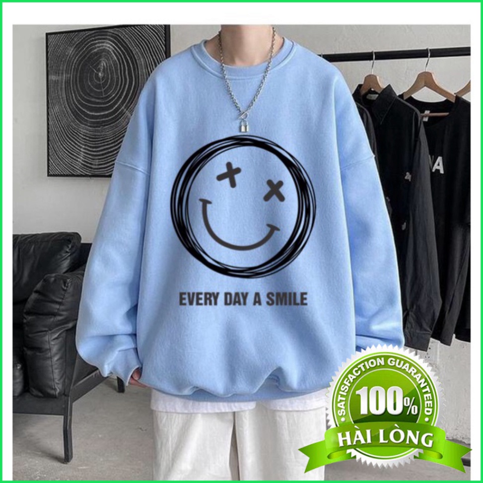 Sweater nam nữ HTSTORE Áo nỉ cổ tròn dài tay nam nữ họa tiết mặt cười vui vẻ đáng yêu dày ấm nhiều màu