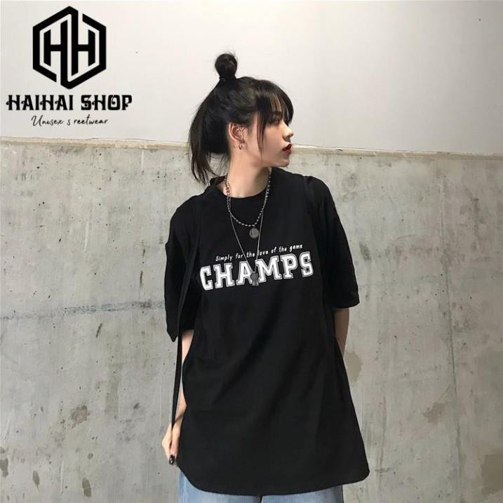 Áo Thun Nam Nữ Phom Rộng Tay Lỡ In Hình CHAMPS, Vải Cotton 75% Dày Mềm Mịn Đẹp.