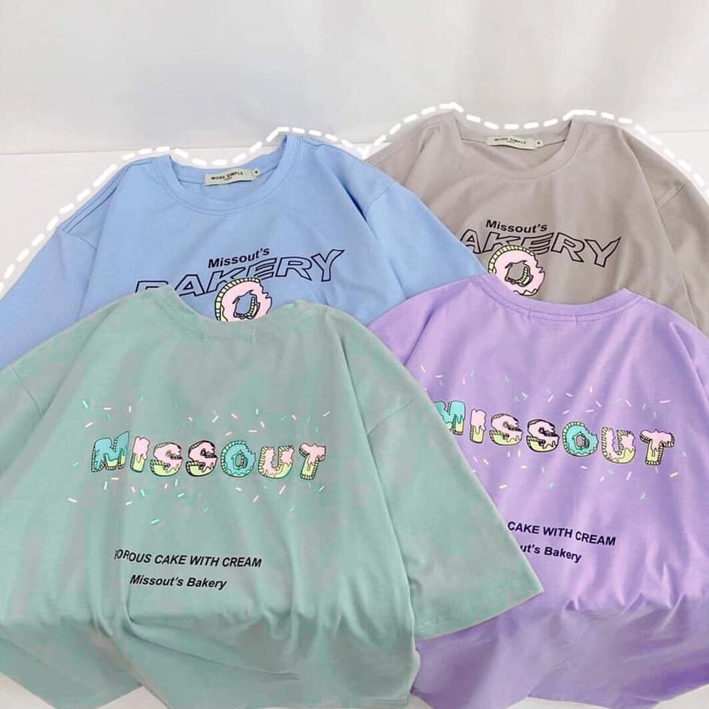Áo thun tay lỡ nữ freesize phông form rộng Unisex, mặc lớp, nhóm, cặp in chữ missout BAKERY