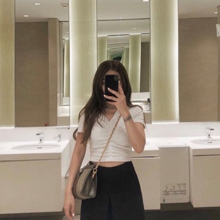 Áo thun croptop dún ngực kèm ảnh thật