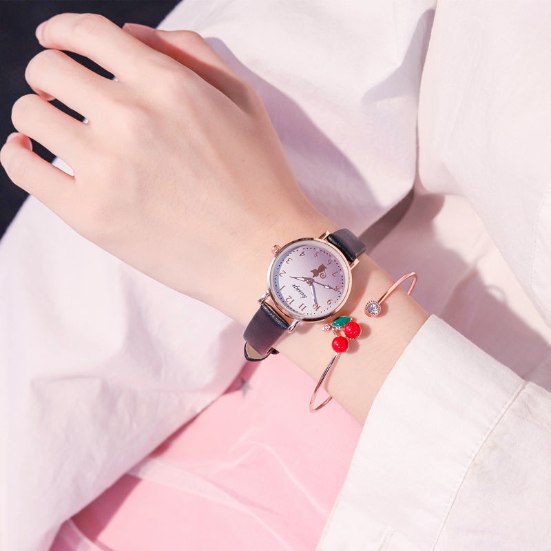 Đồng hồ dạ quang chống nước kiểu hoạt hình đáng yêu thời trang cho nữ sinh (hộp đựng và vòng tay cherry là tùy lựa chọn)