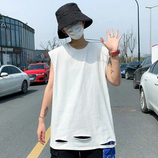 Áo tank top unisex nam nữ rách gấu tạo layer