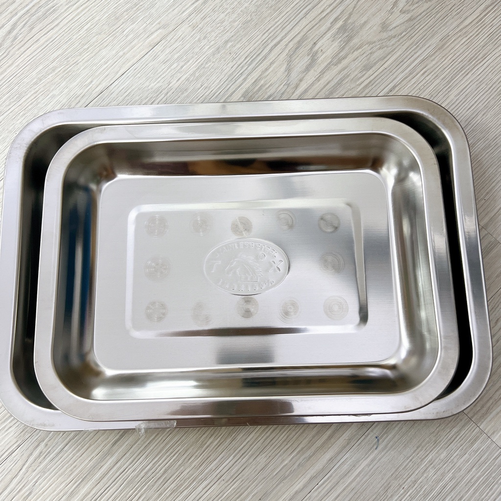 Khay inox chữ nhật cạn nhiều size - mâm inox chữ nhật đủ size