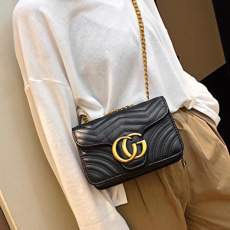 Women Casual Solid Color Crossbody Lozenge Chain Shoulder Bag Handbag