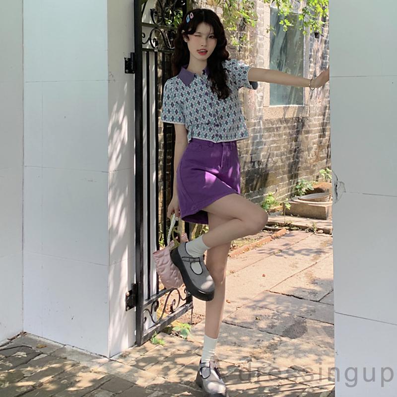 Áo Thun Ngắn Tay Cổ Bẻ Màu Sắc Tương Phản Thời Trang Mùa Hè Cho Nữ