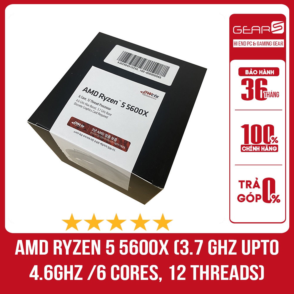 CPU AMD Ryzen 5 5600X (3.7 GHz Upto 4.6GHz / 35MB / 6 Cores, 12 Threads / 65W / Socket AM4) - Full box bảo hành 36 Tháng