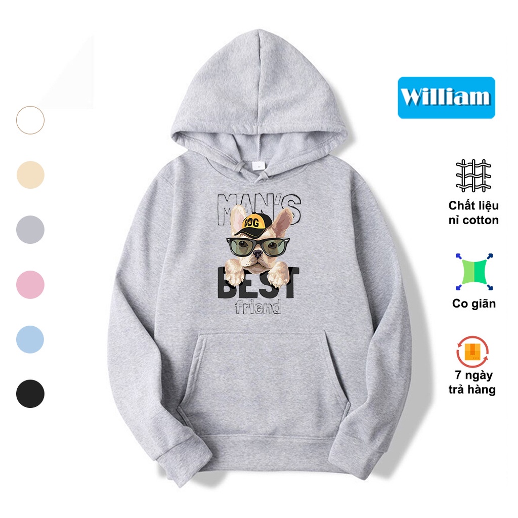 Áo Hoodie nam nữ hình in Pet chất lượng, chất nỉ bông dày dặn William - DS202