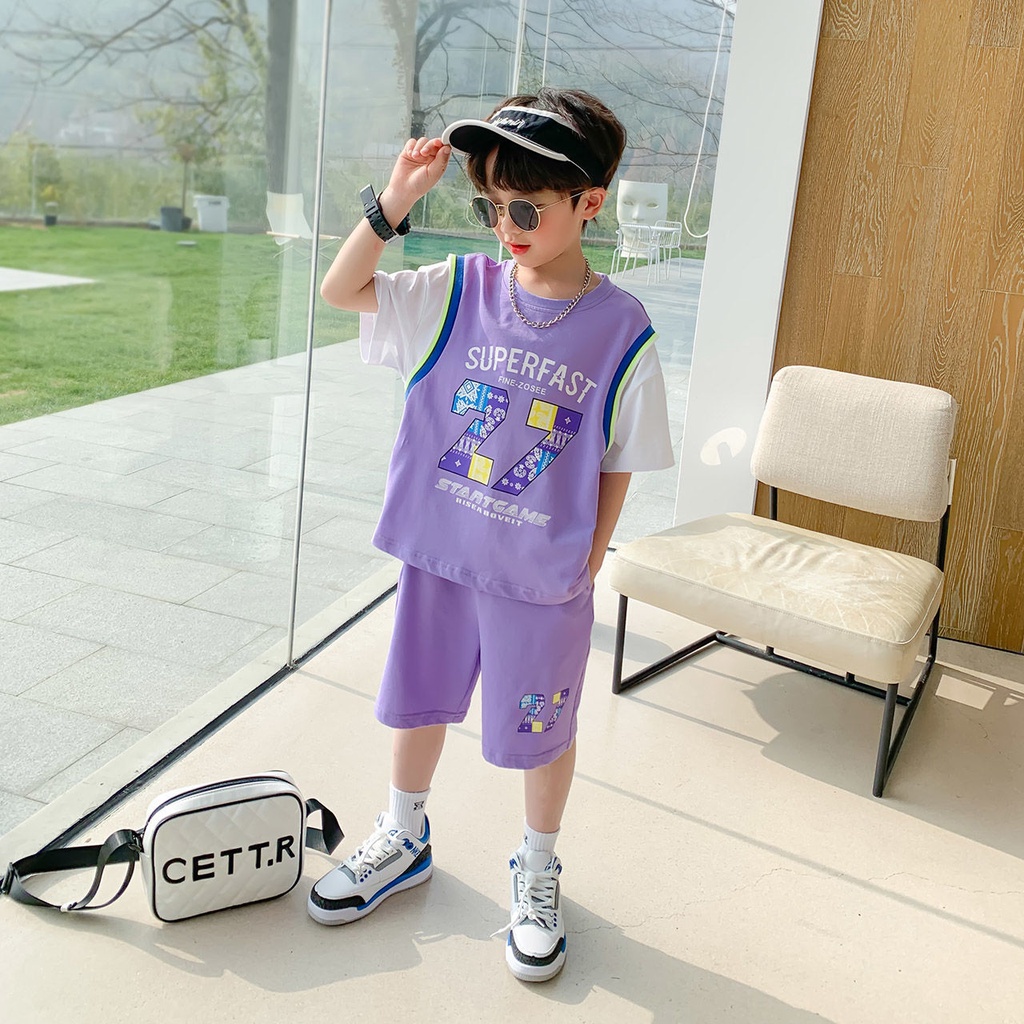 Bộ Trang Phục Thể Thao Hai Món Bằng cotton Thời Trang Mùa Hè Dành Cho Bé Trai 2022