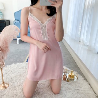 Váy ngủ lụa cao cấp phối ren ngực BTK24A