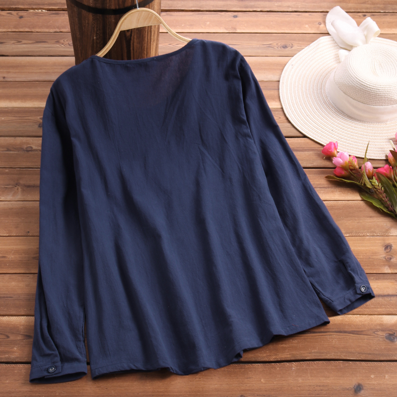 Áo Kiểu ZANZEA Cổ Tròn Thời Trang Vintage Cho Nữ