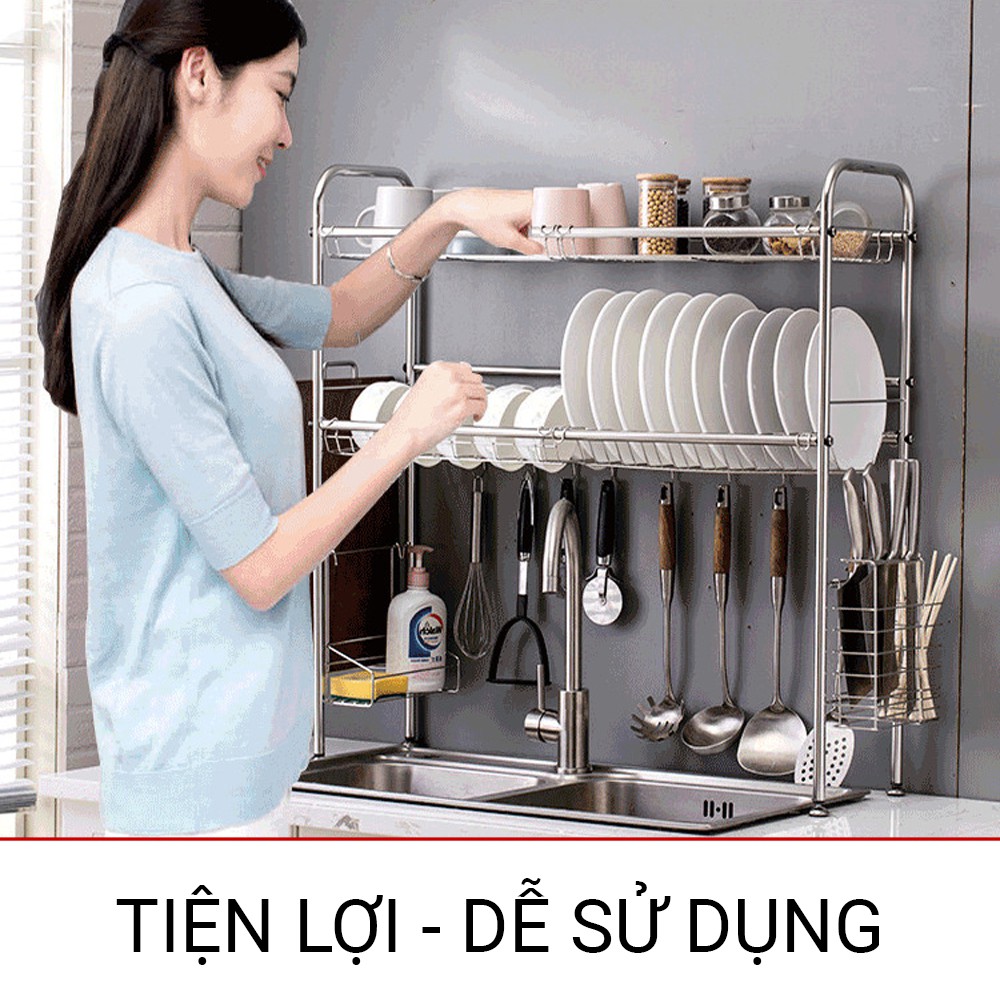 [FREESHIP] Giá Kệ Úp Bát Đĩa Inox 304 thông minh, tiện lợi 1, 2 tầng cao cấp Vando