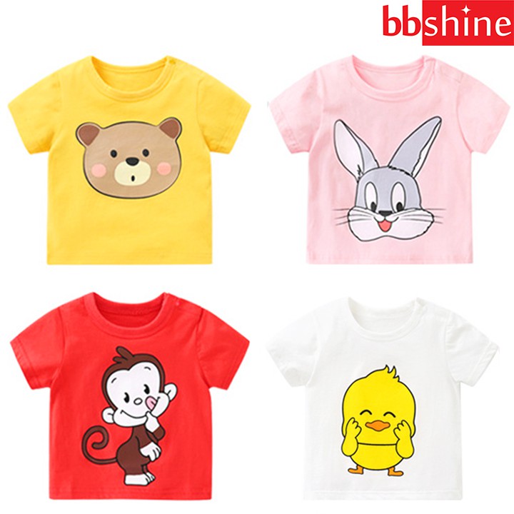 Áo thun cho bé, Áo cộc tay cho bé gái và bé trai 8-18kg chất cotton nhẹ mát in hình thú nhiều màu BBShine - A019