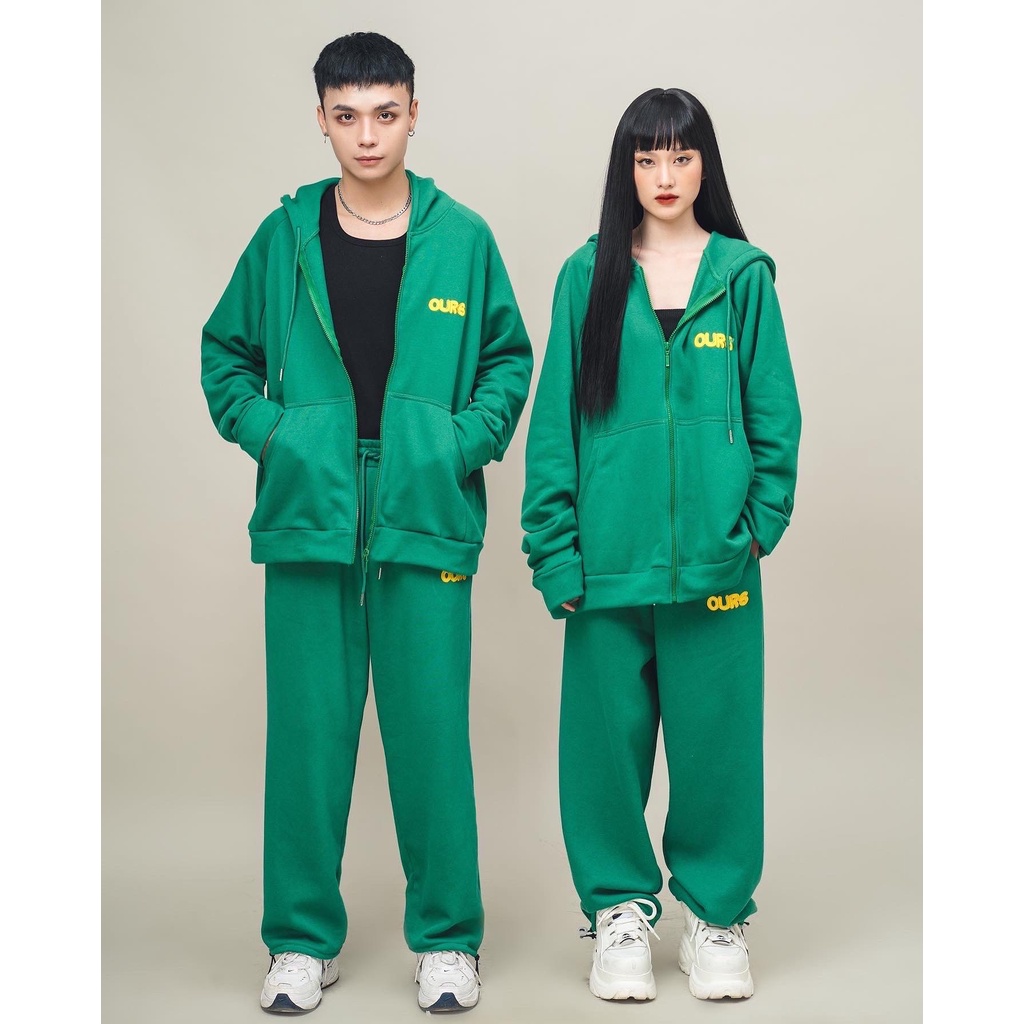 Set quan ao AntiCovid Ours Zip hoodie mau xanh