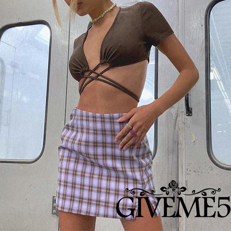 Áo Crop Top Tay Ngắn Cổ Sâu Màu Sắc Trơn Quyến Rũ Dành Cho Nữ