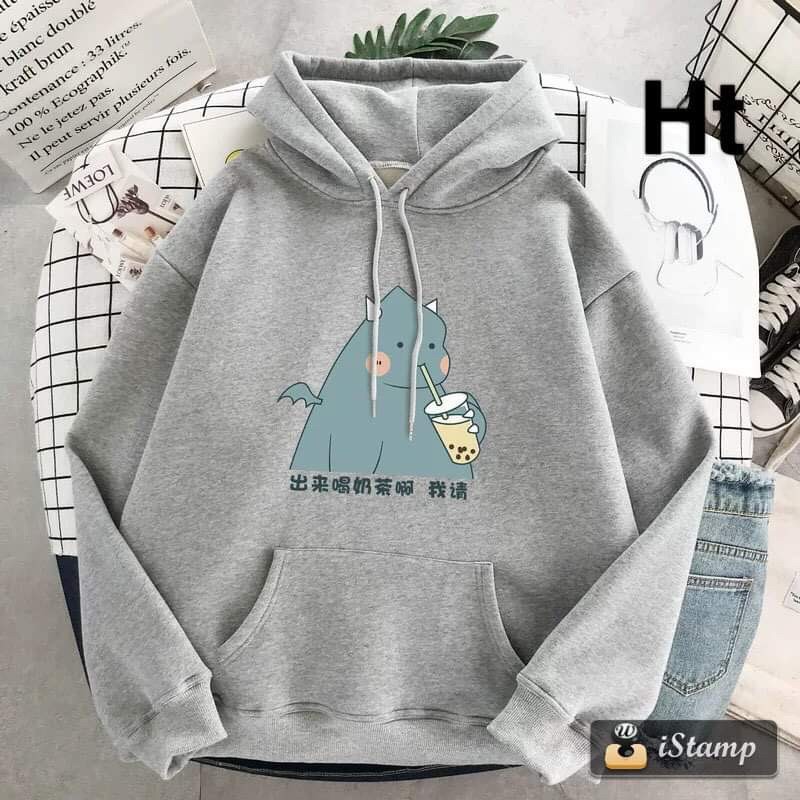 Áo hoodie khủng Long mút trà sữa HT11, Áo nỉ Unisex from rộng, Chất nỉ ấm mặc không xù, thiết kế phong cách - MODY