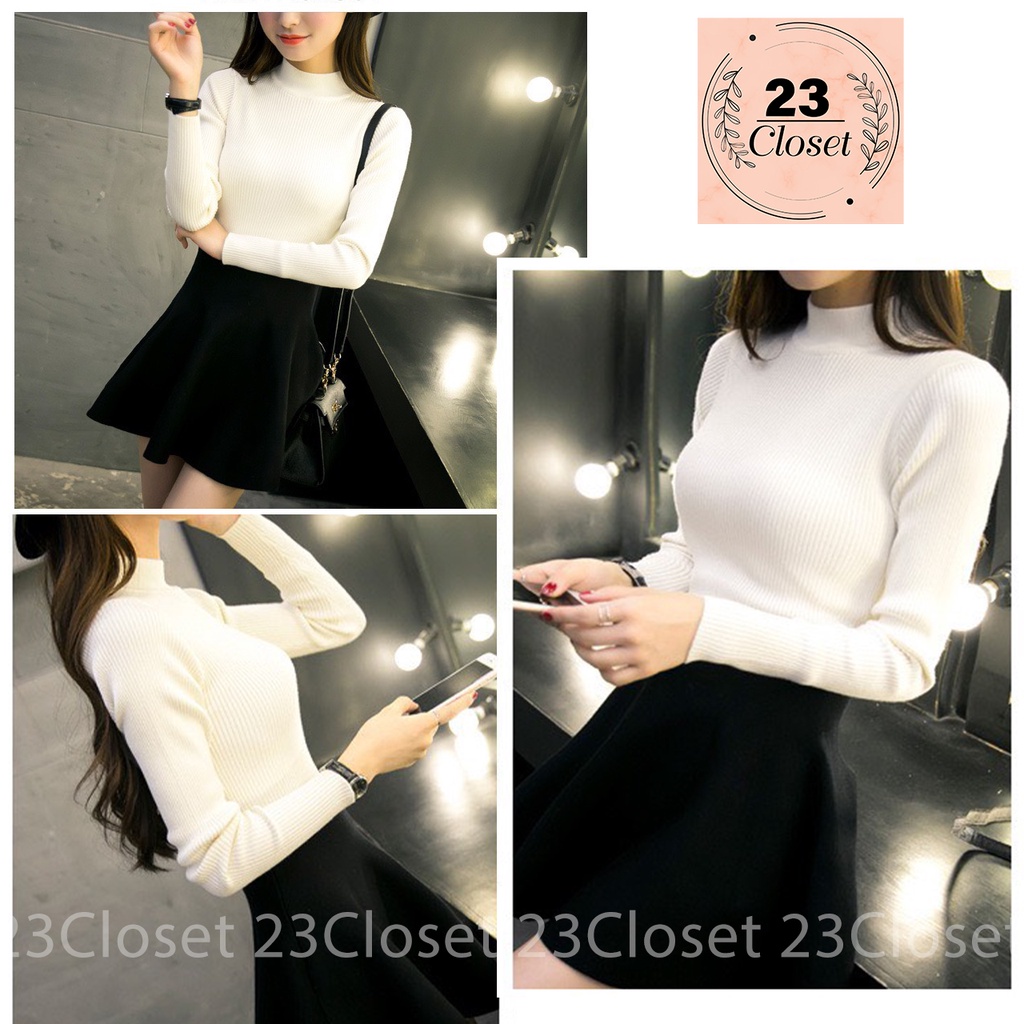 Áo len tăm cao cổ nữ 23Closet áo len dệt kim cổ 3 phân thu đông giữ nhiệt chất liệu len tăm đẹp kiểu dáng hàn quốc