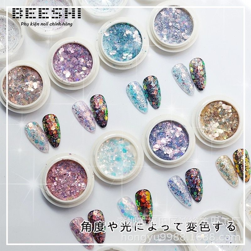 Nhũ vảy cá nail sét 8 hũ nhũ kim tuyến 9d trang trí móng- beeshi