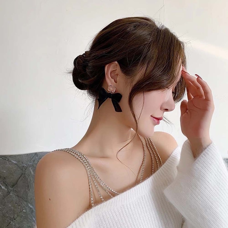 khuyên tai cao cấp hình nơ vải voan điệu đà cho các cô gái mã Th85541