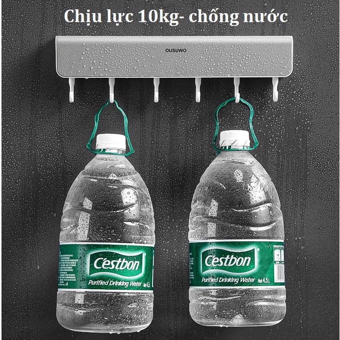 Kệ Đựng Đồ Gia Vị Kèm 6 Móc, Giá Treo Đồ Nhà Tắm Nhà Bếp Đa Năng Dán Tường