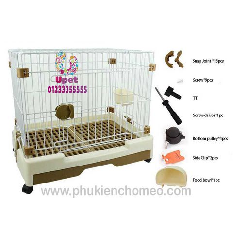 Lồng/ Chuồng chó nhựa xịn cao cấp mái bằng, lắp ốc vít chắc chắn, có bánh xe di chuyển, kèm khay vệ sinh và bát
