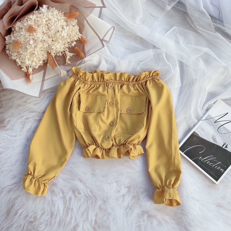 áo croptop bẹt vai túi hộp phối nút mới về