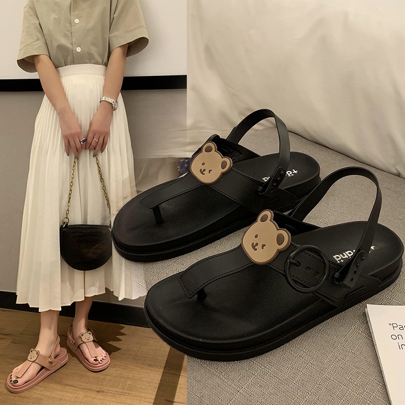 Giày Sandals nữ có trang trí gấu😍TAWANA💥Dép cao su dẻo
