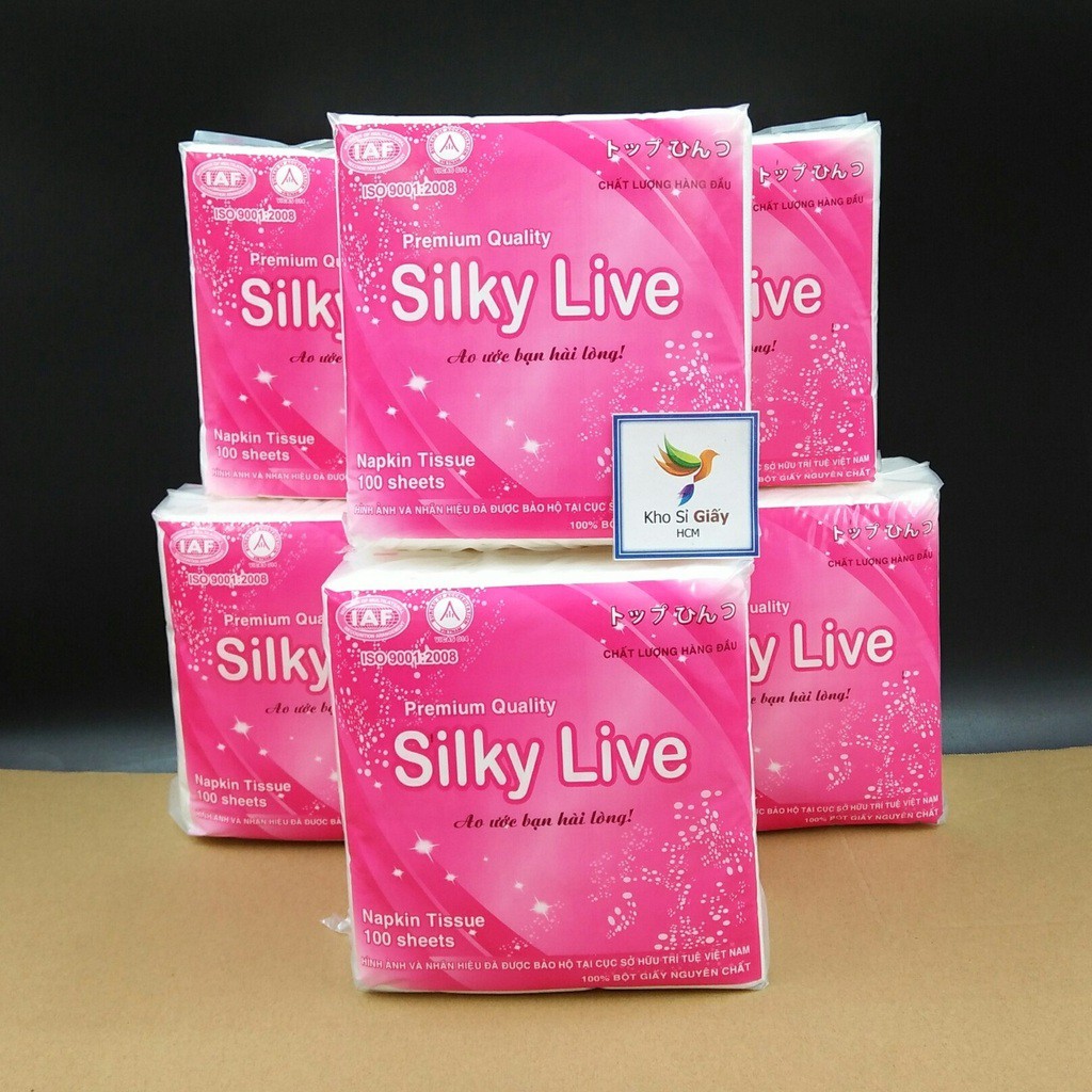 COMBO 6 BỊCH GIẤY ĂN VUÔNG SILKY LIVE 100 TỜ BỊCH LỚN