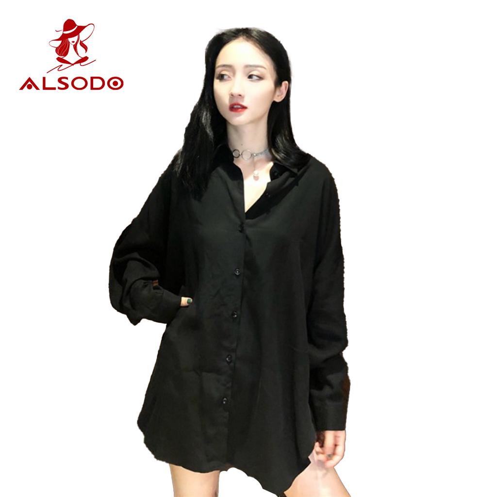 Áo sơ mi vải cotton lụa mịn kiểu dáng rộng unisex - ALSODO