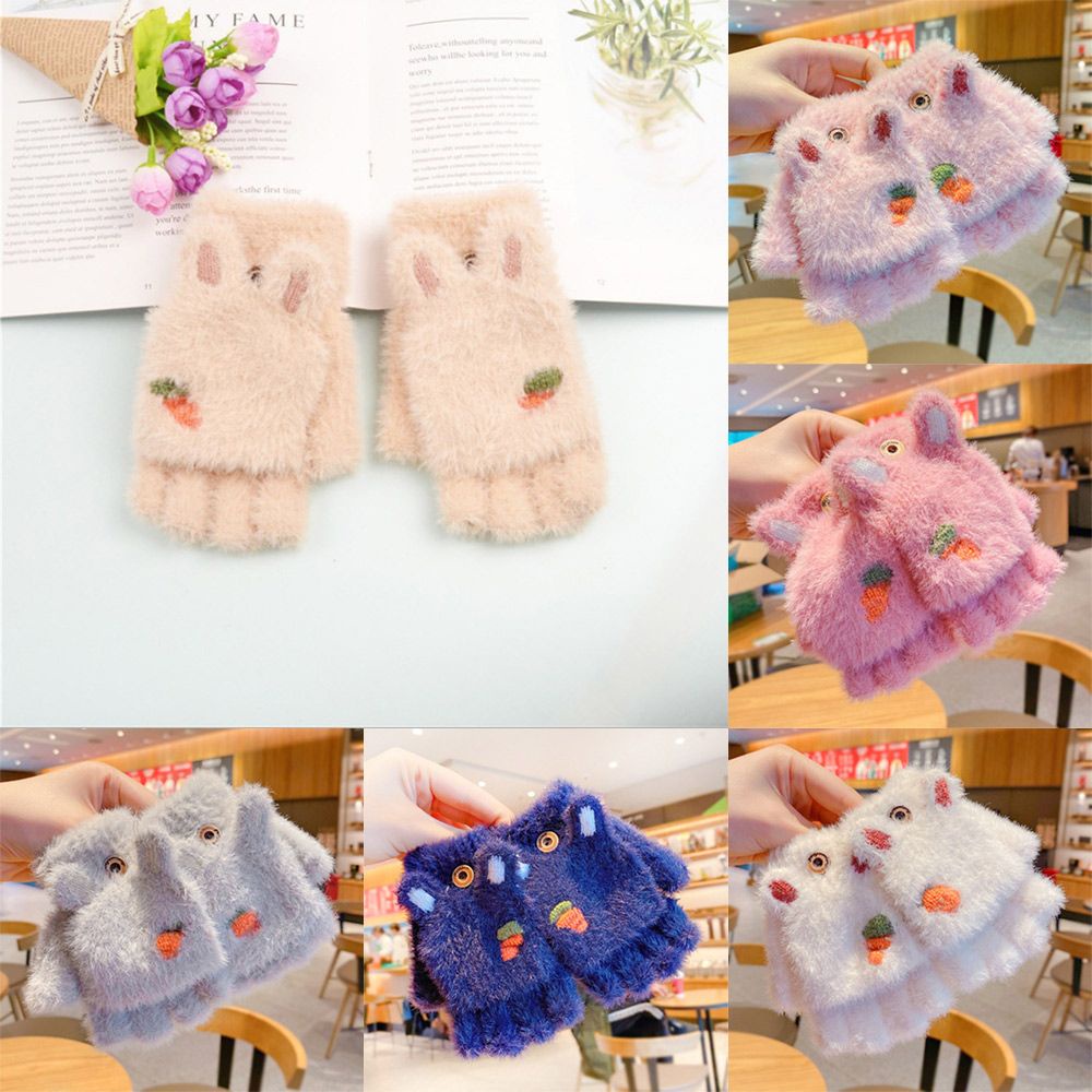 Găng tay hở ngón lông xù mềm mại ấm áp nhiều màu sắc cho bé