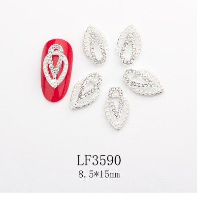[Hàng mới về] Phụ kiện hợp kim trang trí móng tay hai lớp hình giọt nước đính đá và ngọc trai giả phong cách Nhật Bản