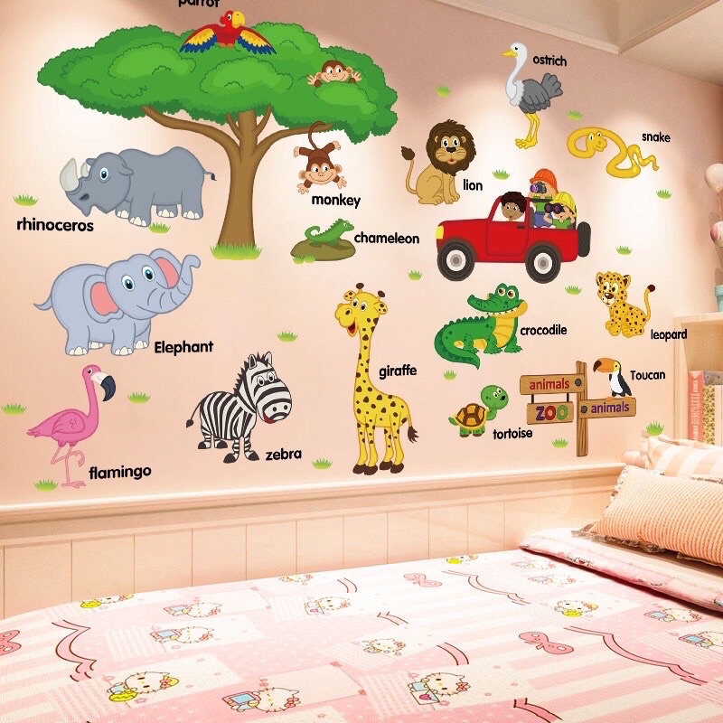 Decal dán tường cho bé các con vật tiếng anh.