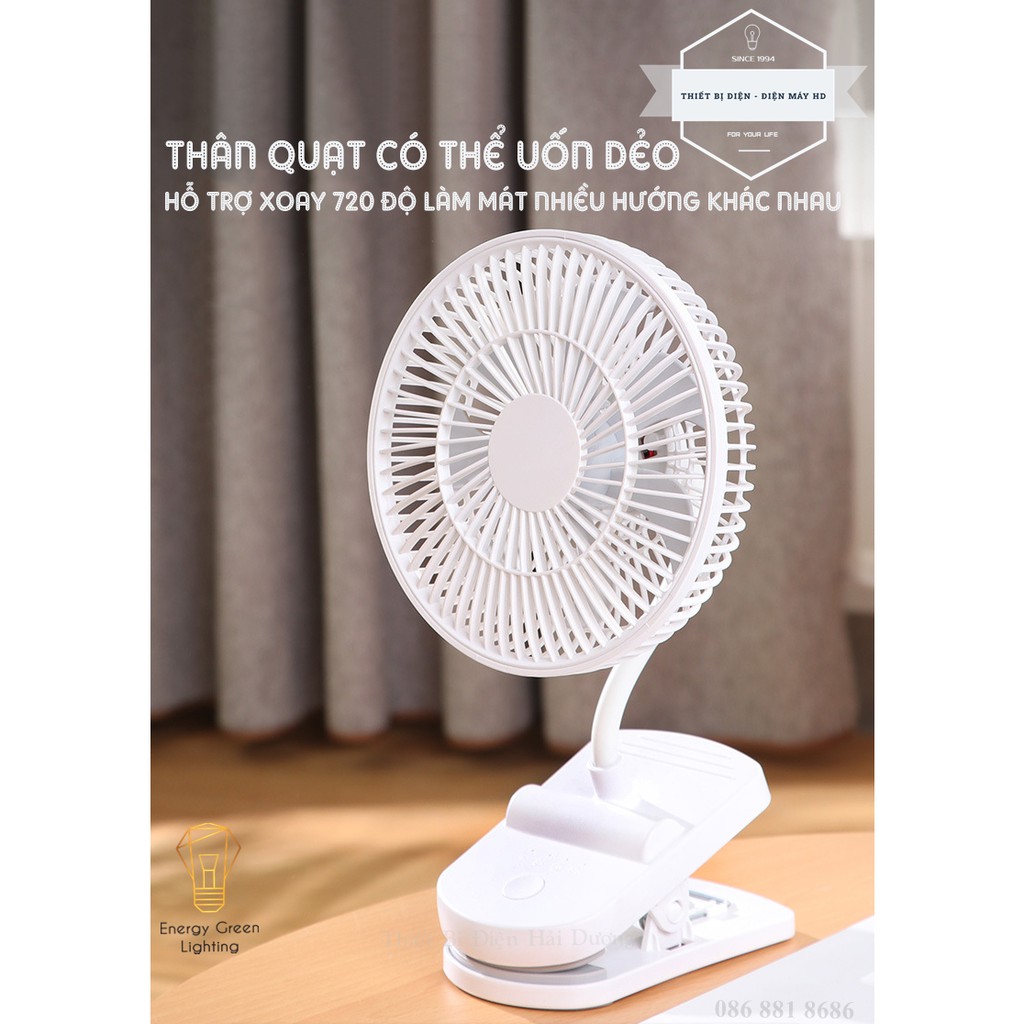 Quạt Tích Điện F1S Vừa Để Bàn - Vừa Kẹp Trên Bề Mặt - 4 Tốc Độ Gió Siêu Mát - Pin 2000mAh - Bảo Hành 1 Năm - Có Video