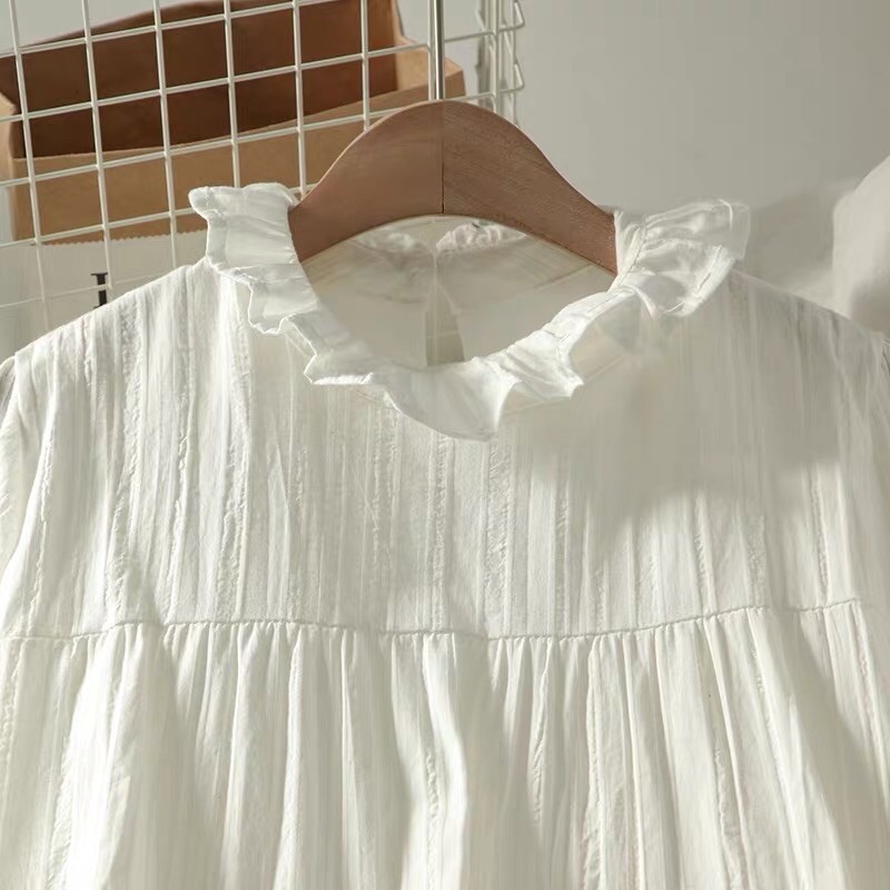Váy đầm babydoll dáng dài form suông rộng màu trắng tiểu thư vintage ulzzang xinh xắn 2020