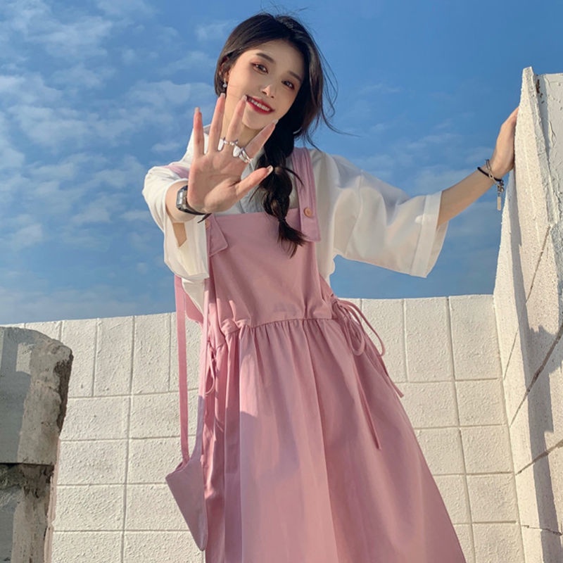 Set Áo Sơ Mi Dài Tay + Đầm Yếm Size Lớn Thời Trang Dành Cho Nữ