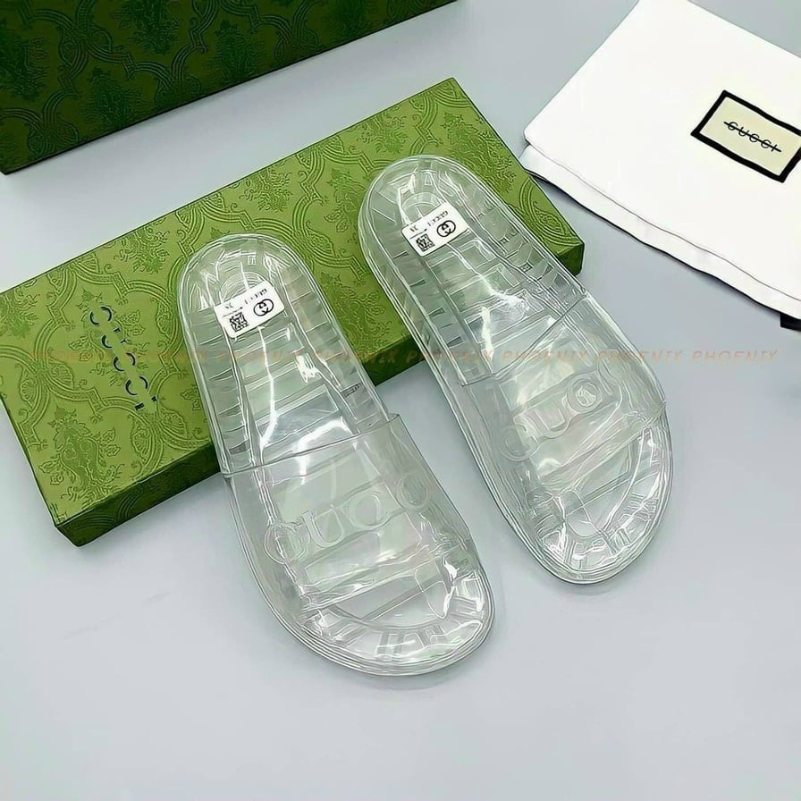🔥HÀNG CAO CẤP🔥Dép gucci trong suốt quai ngang nam nữ đúc bằng cao su non đầm chân