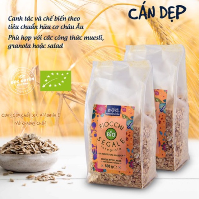 Lúa mạch đen cán dẹp hữu cơ 500g Sottolestelle Organic Whole Rye Flakes