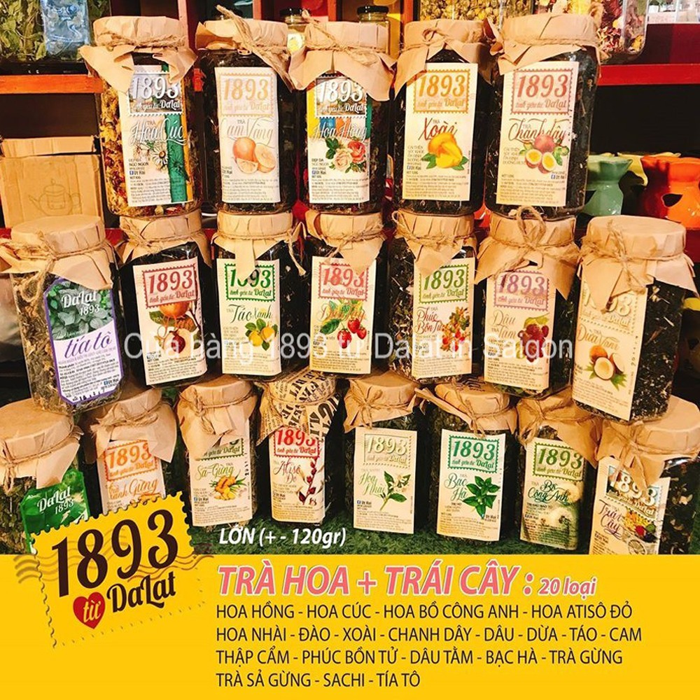 Trà hoa, trà trái cây, thảo mộc hũ nhựa lớn 70-80g thương hiệu 1893 Đà Lạt nhiều hương vị, tốt cho sức khỏe