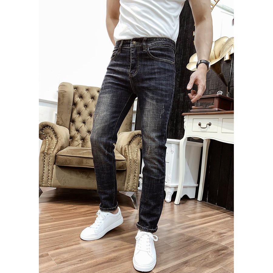 Quần Jeans Nam Đen Xước Phong Cách 2STOREGLE Thời Trang Hàn Quốc Chất Đẹp