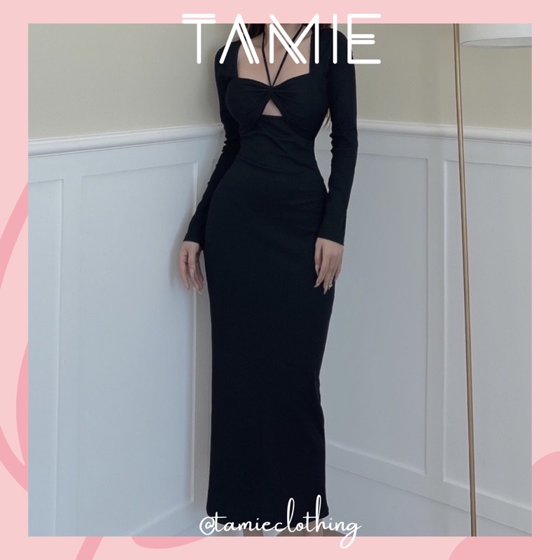 ARIEL DRESS Đầm Body Tay Dài Khoét Nhún Ngực tamieclothing | BigBuy360 - bigbuy360.vn