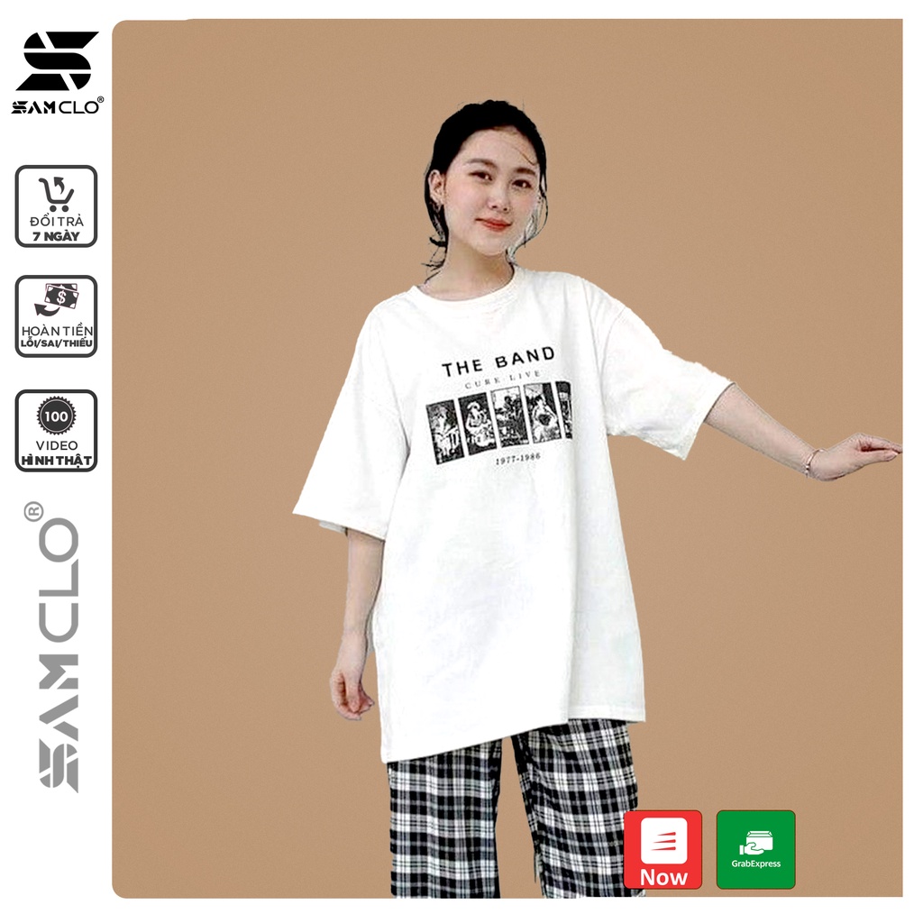 Áo thun tay lỡ nam nữ SAM CLO phông form rộng dáng Unisex, mặc lớp, nhóm, cặp in chữ THE BAND CURE LIVE