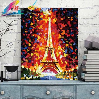 Tranh sơn dầu số hóa tự tô phong cảnh - Tháp Eiffel