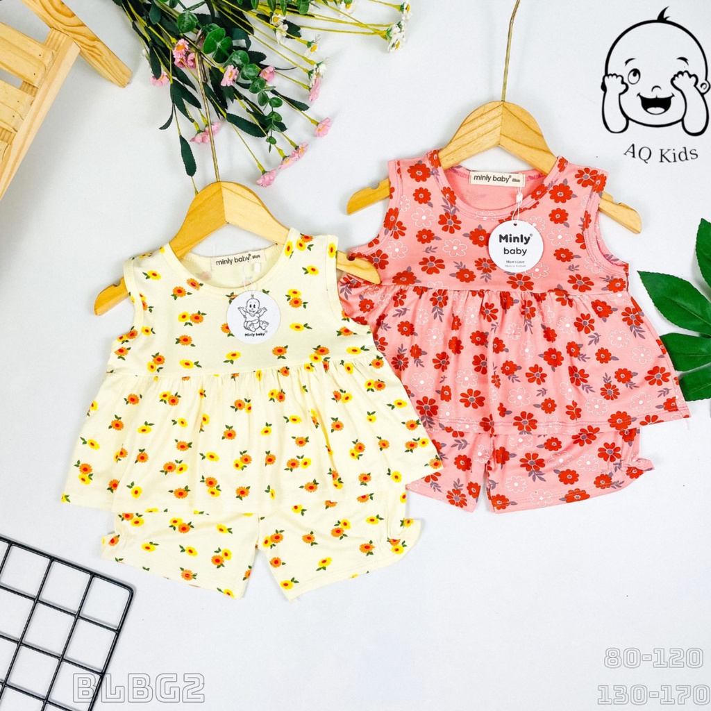 [BÉ 8-32KG] Bộ Ba Lỗ Bé Gái Vải Thun Lạnh, Hàng Cao Cấp Minly Baby Size 80-170, đồ Bộ Bé Gái BL2706